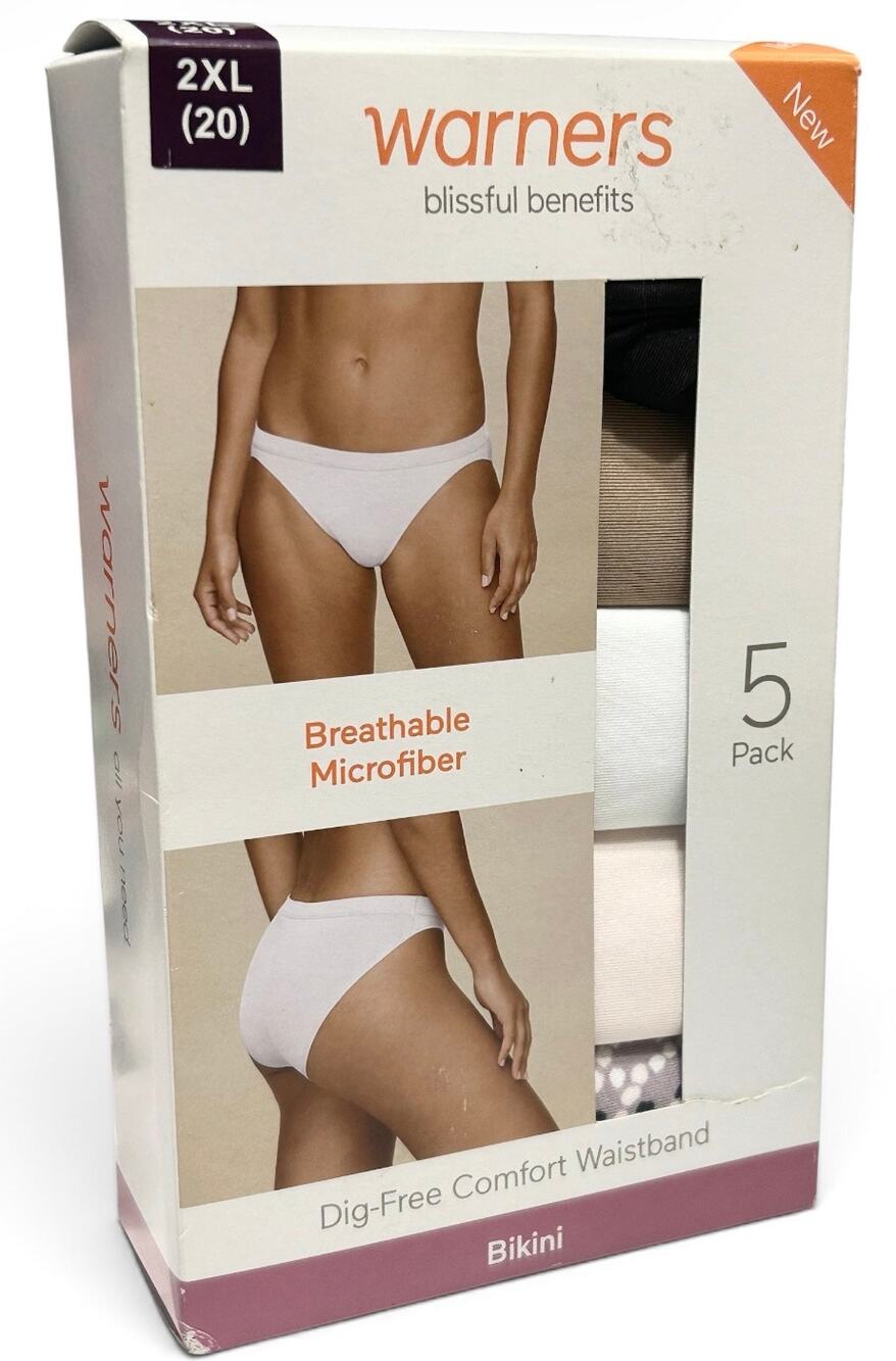 Warners Blissful Benefits Women Bikini Underwear 5 Pack 2XL 20 Microfiber NIB